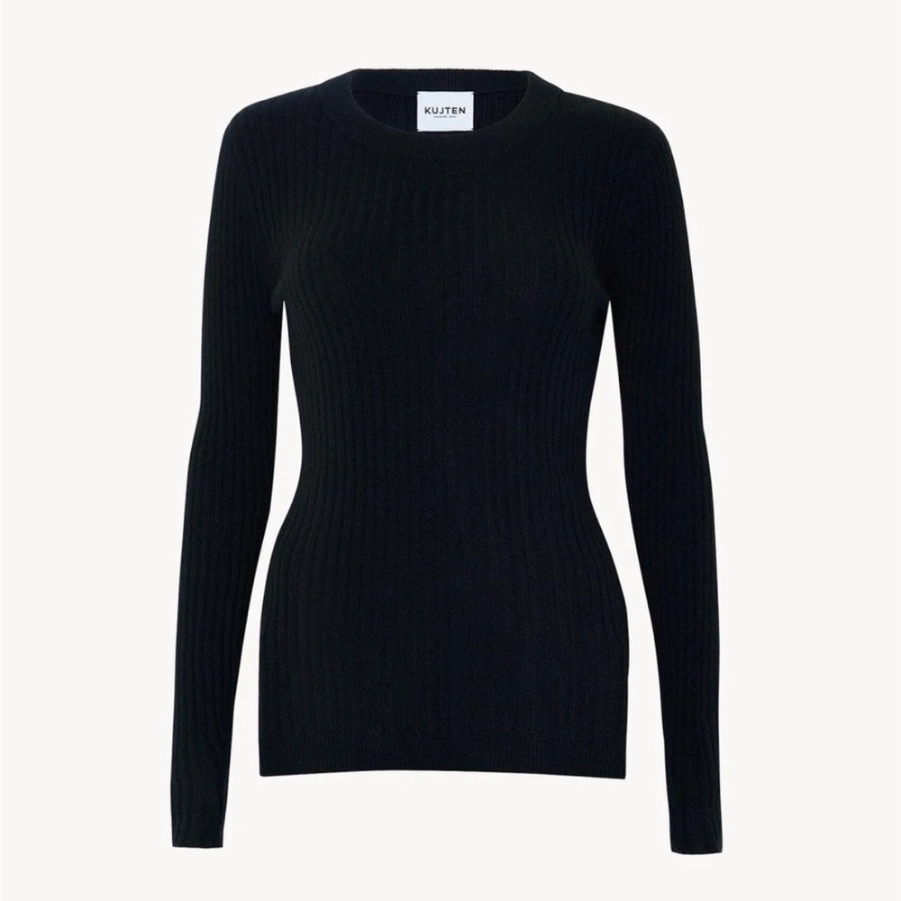 🇫🇷 Kujten Bibi 100% Cashmere black ribbed Knit long Sleeve Sweater pullover 2 - Picture 3 of 10